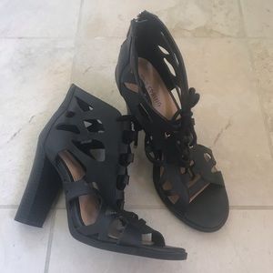 Call it Spring Black Lace up Block Heels Size 8